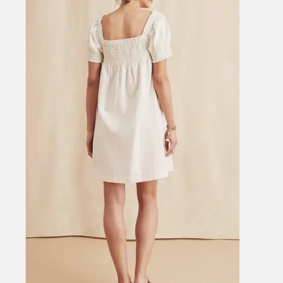 Faherty White Organic Cotton Puff Sleeve Babydoll Dress, Size Large - Picture 2 of 12